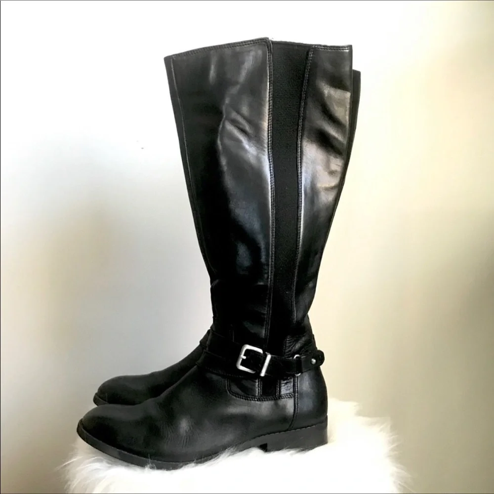 Clarks Black Knee  Boots 100% Leather .